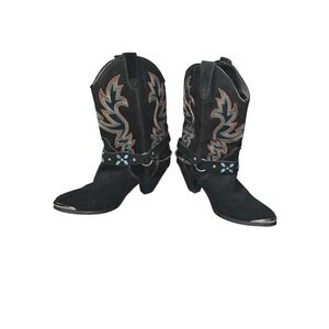 Dingo Black Suede Turquoise Cowboy Boots 9